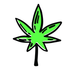 Cannabis green plant leaf vector sketch icon. Cbd product hand drawn symbol