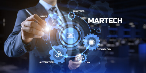 Martech marketing technology concept on virtual screen interface.