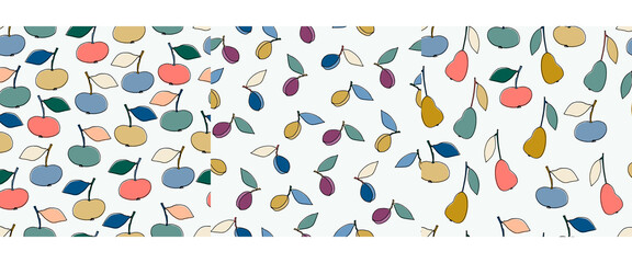 Seamless pattern with apples for surface design, posters, illustrations. Isolated elements on light-coloured background. Healthy foods, veganism theme