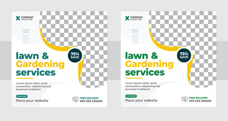 Lawn Mower Garden or Landscaping Service Social Media Post or Web Banner Square Template Design