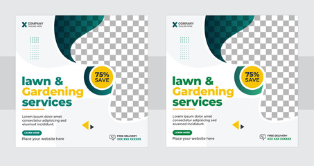 Lawn Mower Garden or Landscaping Service Social Media Post or Web Banner Template design.