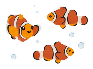 Cute clownfish tropical fish illustration set