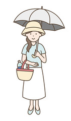 熱中症対策をしている女性のイラスト