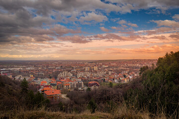 sunset over the town