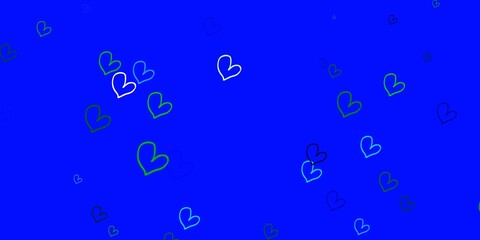 Light Blue, Green vector backdrop with sweet hearts.