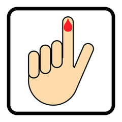 Hand finger with drop blood icon, medical health test symbol, control measurement vector illustration