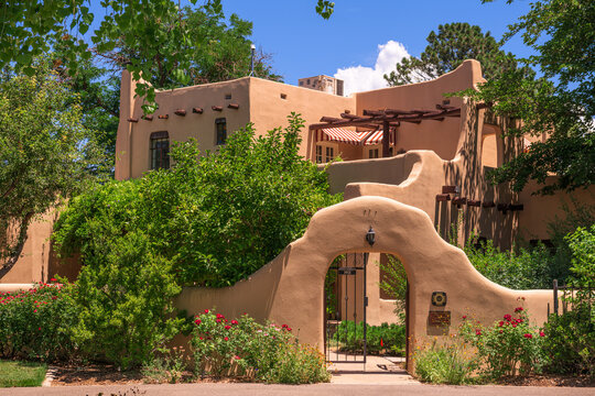 Albuquerque, New Mexico, USA - June 30, 2019: The historic UNM University House dating from 1930.