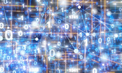 Neural network 3D illustration. Big data and cybersecurity