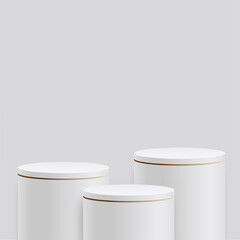Abstract studio room with white and golden color pedestal podium. Vector