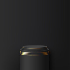 Abstract room with luxury black and golden pedestal podium. Vector