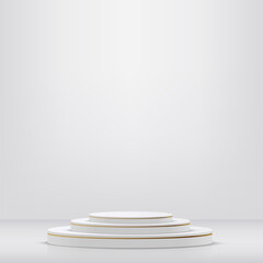 Abstract studio room with white and golden color pedestal podium. Vector