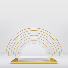 Obraz premium Abstract studio room with white and golden color pedestal podium. Vector