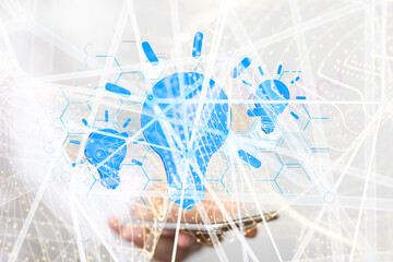 Neural network 3D illustration. Big data and cybersecurity