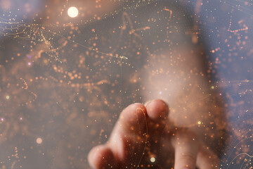 Digital cyberspace with particles and Digital data network connections concept