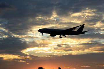 airplane at sunset