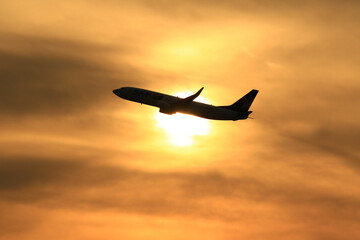 Fototapeta premium plane in the sunset