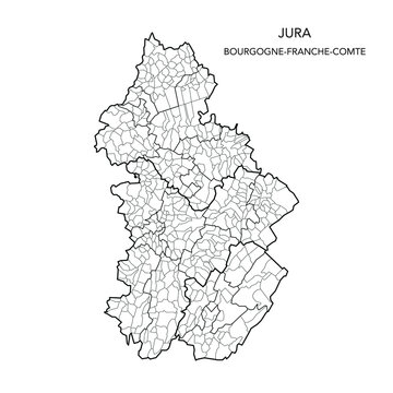 Vector Map of the Geopolitical Subdivisions of The Département Du Jura Including Arrondissements, Cantons and Municipalities as of 2022 - Bourgogne-Franche-Comté - France