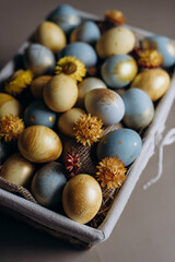 ukrainian easter, easter eggs painted in traditional patriotic national colors