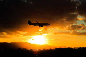 airplane in the sunset