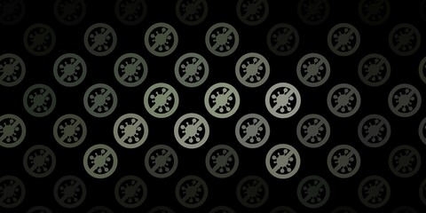 Dark Gray vector background with covid-19 symbols.