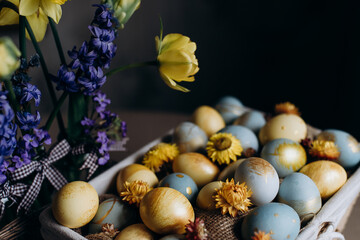 ukrainian easter, easter eggs painted in traditional patriotic national colors