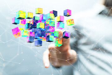 abstract lines with dots over dark background.