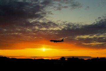 airplane at sunset