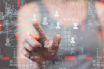 Abstract network of physical devices on the Internet using a network connection with statistics numbers 3d illustration