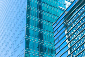 Close-Up of Modern Office Buildings in city of China.