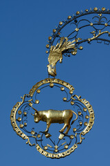 Fototapeta na wymiar Golden bull, historical restaurant sign