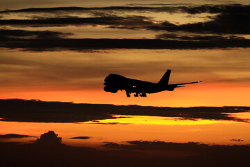 airplane in sunset