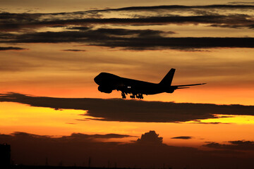 Naklejka premium airplane in sunset