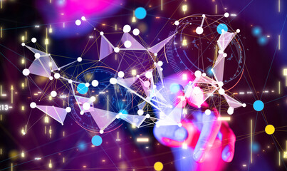 Neural network 3D illustration. Big data and cybersecurity