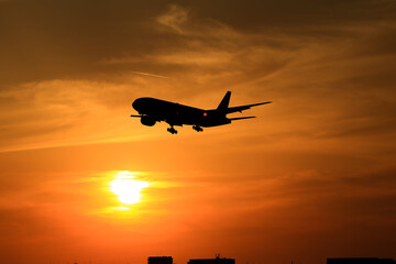 airplane at sunset