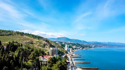 flight over the embankment of alushta resort.