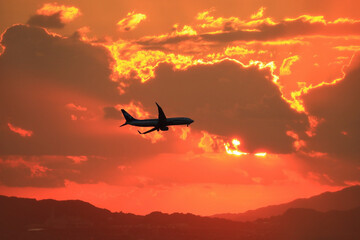 Fototapeta na wymiar plane in the sunset
