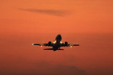 airplane at sunset