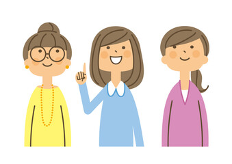 女性　上向き　カラフル　3人