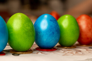Colorful Easter eggs close-up. Preparation for Easter. Painted Easter eggs.