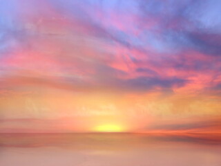 Obraz premium gold blue pink yellow sunset on dramatic skyat sea sunbeam nature landscape seascape weather forecast 