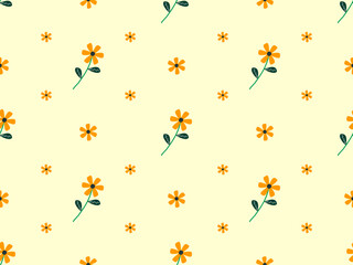 flower cartoon character seamless pattern on yellow background.