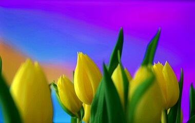Naklejka premium Kolorowe wiosenne tulipany z pięknym tłem