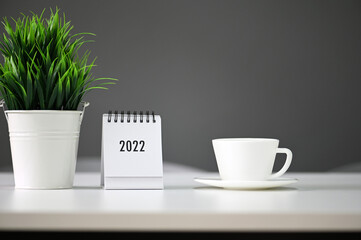 Calendar 2022 on White table background in modern office