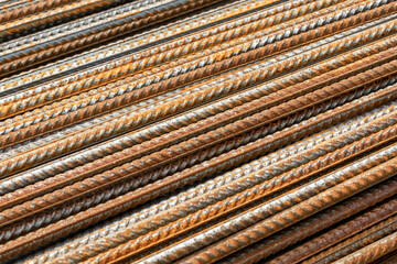 Reinforced Fittings for construction. steel rods used to reinforce concrete in construction. Background of rusty rebar.