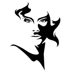 Beautiful young woman face. fashion sketch illustration Premium Vector