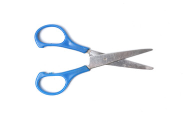 Blue scissors isolated on white background