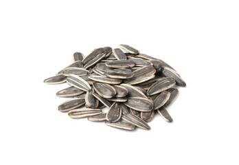 Pile of sunflower seeds isolated on white background