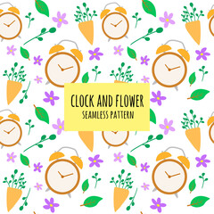 Alarm clock and flower beauty seamless pattern background vector 4k