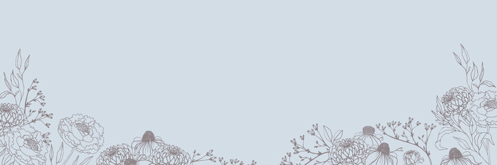 Fototapeta premium Vector banner with wild flowers, blooming field