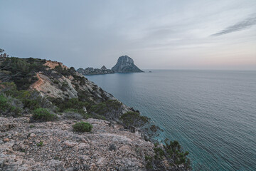 Fototapeta na wymiar Es Vedra viewpoint in Ibiza in the summer of 2022